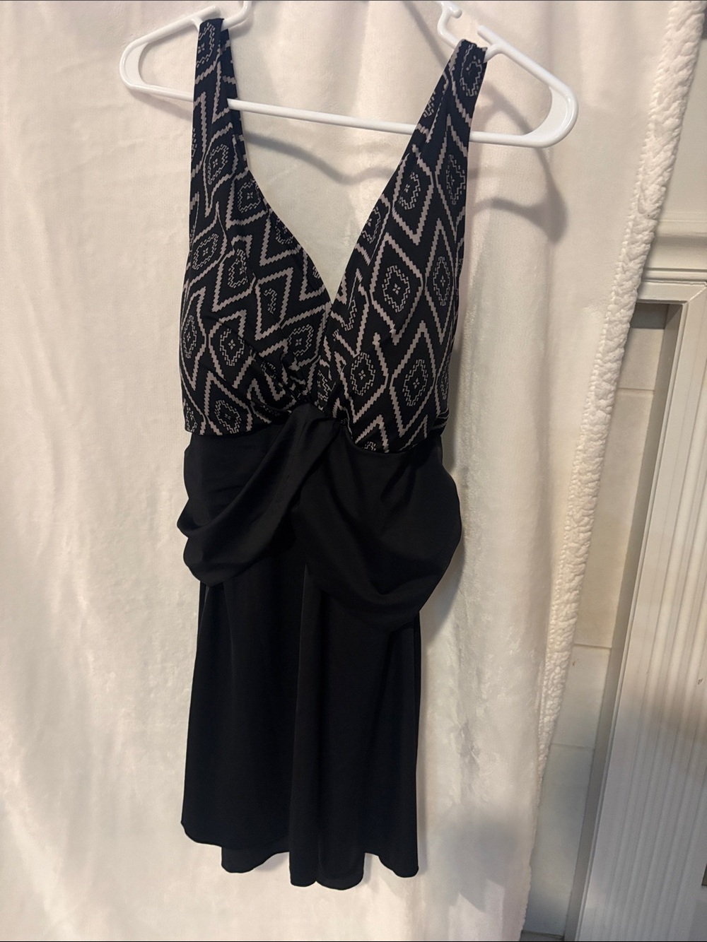 Black & Ivory V-Neck Patterned Bodice Women’s Bathing Suit